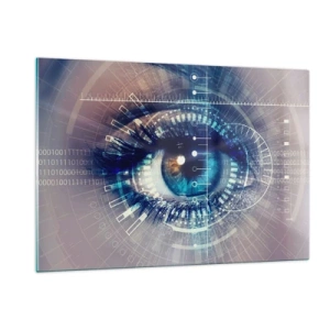 Obraz na szkle - Cyfrowe oko z futurystycznym motywem technologii i danych - 120x80cm - Myślisz, że mnie znasz - Nowoczesna dekoracja ścienna do salonu, kuchni i sypialni ARTTOR