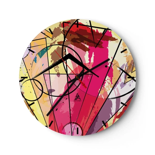 Zegar ścienny - Tarcza zegara z dynamicznym, kolorowym wzorem przypominającym eksplozję farb - 30x30cm - Eksplozja - Nowoczesna dekoracja ścienna do salonu, kuchni i sypialni ARTTOR