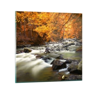 Obraz na szkle - Potok w złotym lesie - 30x30 cm