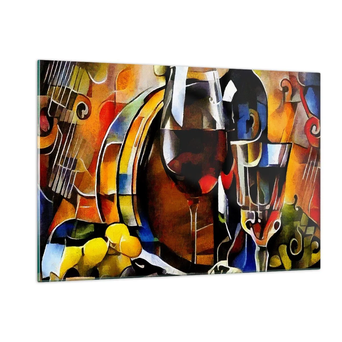 Obraz na szkle - Abstrakcyjna kompozycja z kieliszkami wina i instrumentami - 120x80cm - I świat nabiera barw - Nowoczesna dekoracja ścienna do salonu, kuchni i sypialni ARTTOR
