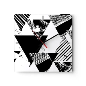 Zegar ścienny - Geometryczne wzory w czarno-białej minimalistycznej formie - 30x30cm - Deszcz trójkątów - Nowoczesna dekoracja ścienna do salonu i sypialni ARTTOR