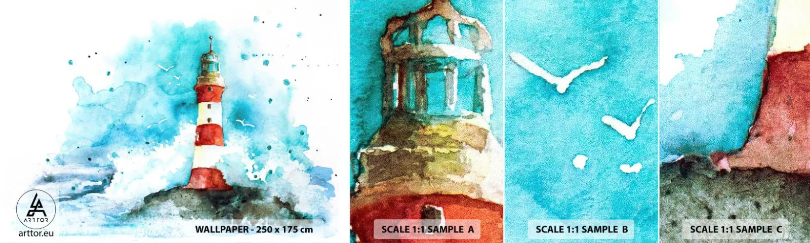 Fototapeta Próbka Samoprzylepna Deluxe Sticker - Jedność żywiołów - Latarnia Morska, Krajobraz, Grafika - 100x30 cm