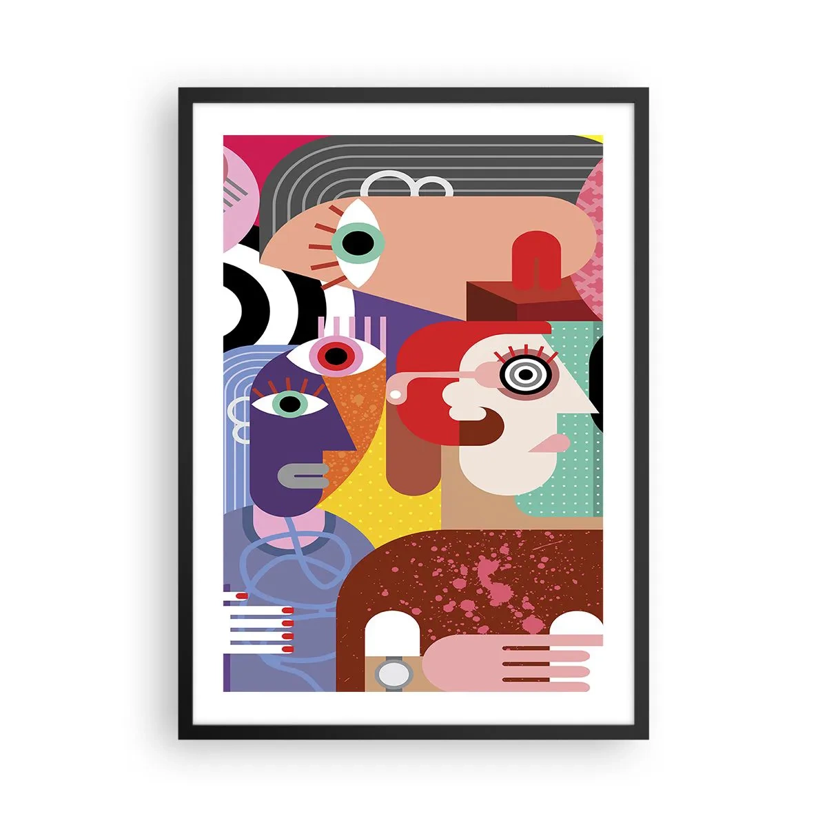 Plakat w czarnej ramie - Kolorowe abstrakcyjne twarze w stylu kubistycznym - 50x70cm - My od pana Picassa - Nowoczesna dekoracja ścienna do salonu i sypialni ARTTOR
