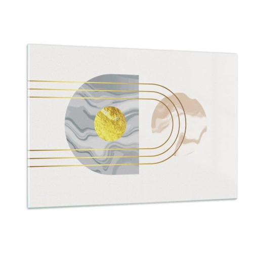 Obraz na szkle - Abstrakcyjny obraz w złocie i szarościach - 120x80cm - Jasność i blask - Nowoczesna dekoracja ścienna do salonu, kuchni i sypialni ARTTOR