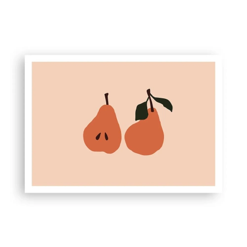 Plakat - Minimalistyczna ilustracja dwóch gruszek na beżowym tle - 100x70cm - Sama słodycz - Nowoczesna dekoracja ścienna do salonu i sypialni ARTTOR