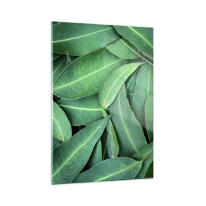 Obraz na szkle - Zbliżenie zielonych liści ułożonych warstwowo - 50x70cm - Soczyste i świeże - Nowoczesna dekoracja ścienna do salonu, kuchni i sypialni ARTTOR