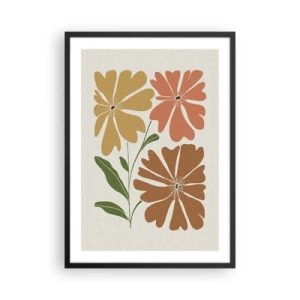 Plakat w czarnej ramie - Minimalistyczne kwiaty w ciepłych odcieniach - 50x70cm - Natura i geometria - Nowoczesna dekoracja ścienna do salonu i sypialni ARTTOR