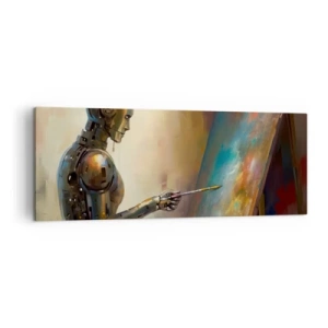 Obraz na płótnie - Robot malujący na płótnie w artystycznym stylu - 140x50cm - Sztuka przyszłości - Nowoczesna dekoracja ścienna do salonu i sypialni ARTTOR