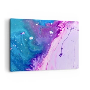 Obraz na płótnie - Abstrakcja w kolorach fioletu i turkusu inspirowana kontrastami - 100x70cm - Yin i yang - Nowoczesna dekoracja ścienna do salonu, kuchni i sypialni ARTTOR