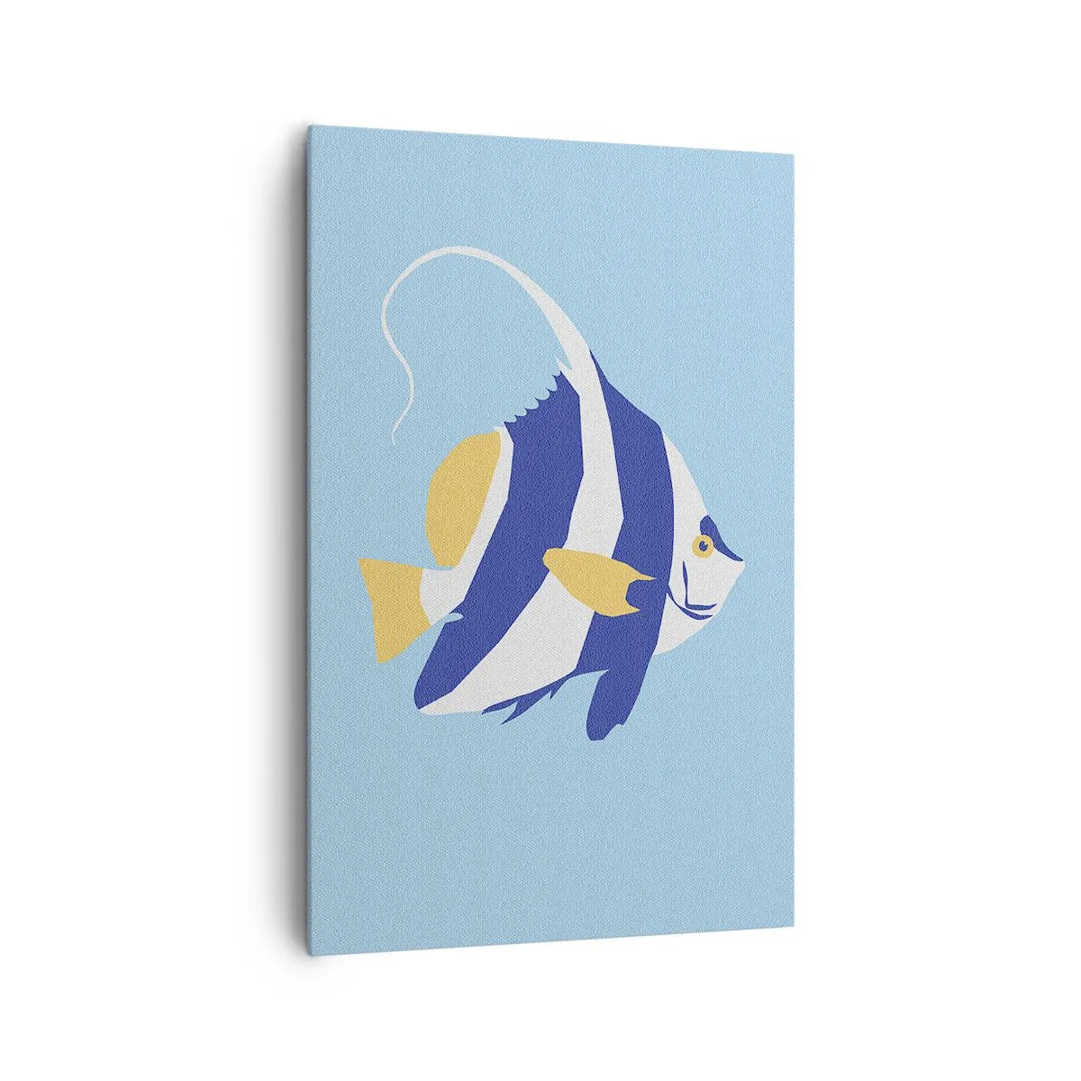 Obraz na płótnie - Minimalistyczna ilustracja ryby tropikalnej na błękitnym tle - 80x120cm - Miss tropikalnych wód - Nowoczesna dekoracja ścienna do salonu i sypialni ARTTOR