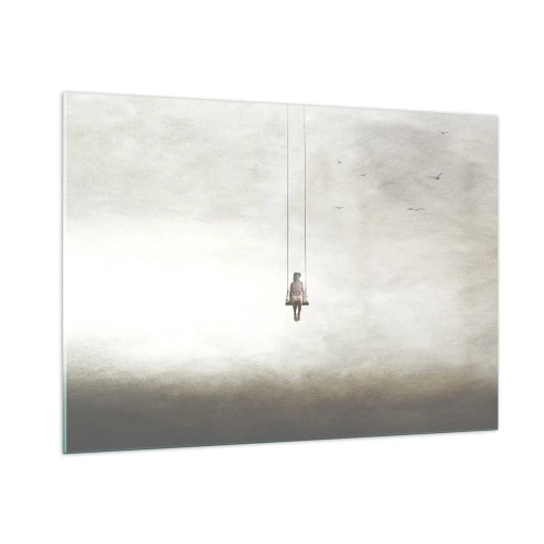 Obraz na szkle - Postać na huśtawce zawieszonej w niebie - 100x70cm - Dziecko w nas - Nowoczesna dekoracja ścienna do salonu, kuchni i sypialni ARTTOR