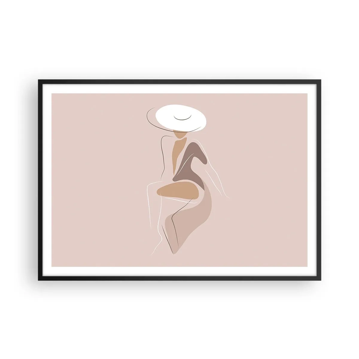 Plakat w czarnej ramie - Minimalistyczna sylwetka kobiety w kapeluszu - 100x70cm - Damą być - Nowoczesna dekoracja ścienna do salonu i sypialni ARTTOR