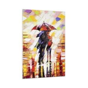 Obraz na szkle - Abstrakcyjna scena spaceru pod parasolem w deszczową noc - 80x120cm - Razem przez noc i deszcz - Nowoczesna dekoracja ścienna do salonu i sypialni ARTTOR