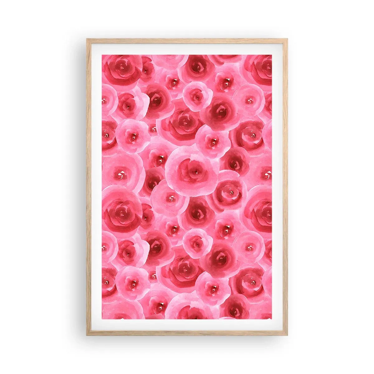 Plakat w ramie jasny dąb - Róże na dole i na górze - 61x91 cm