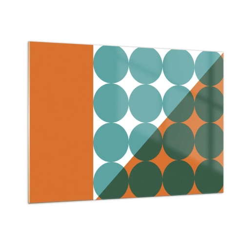 Obraz na szkle - Abstrakcyjna kompozycja geometryczna z okręgami i trójkątem - 100x70cm - W górę i na skos - Nowoczesna dekoracja ścienna do salonu, kuchni i sypialni ARTTOR