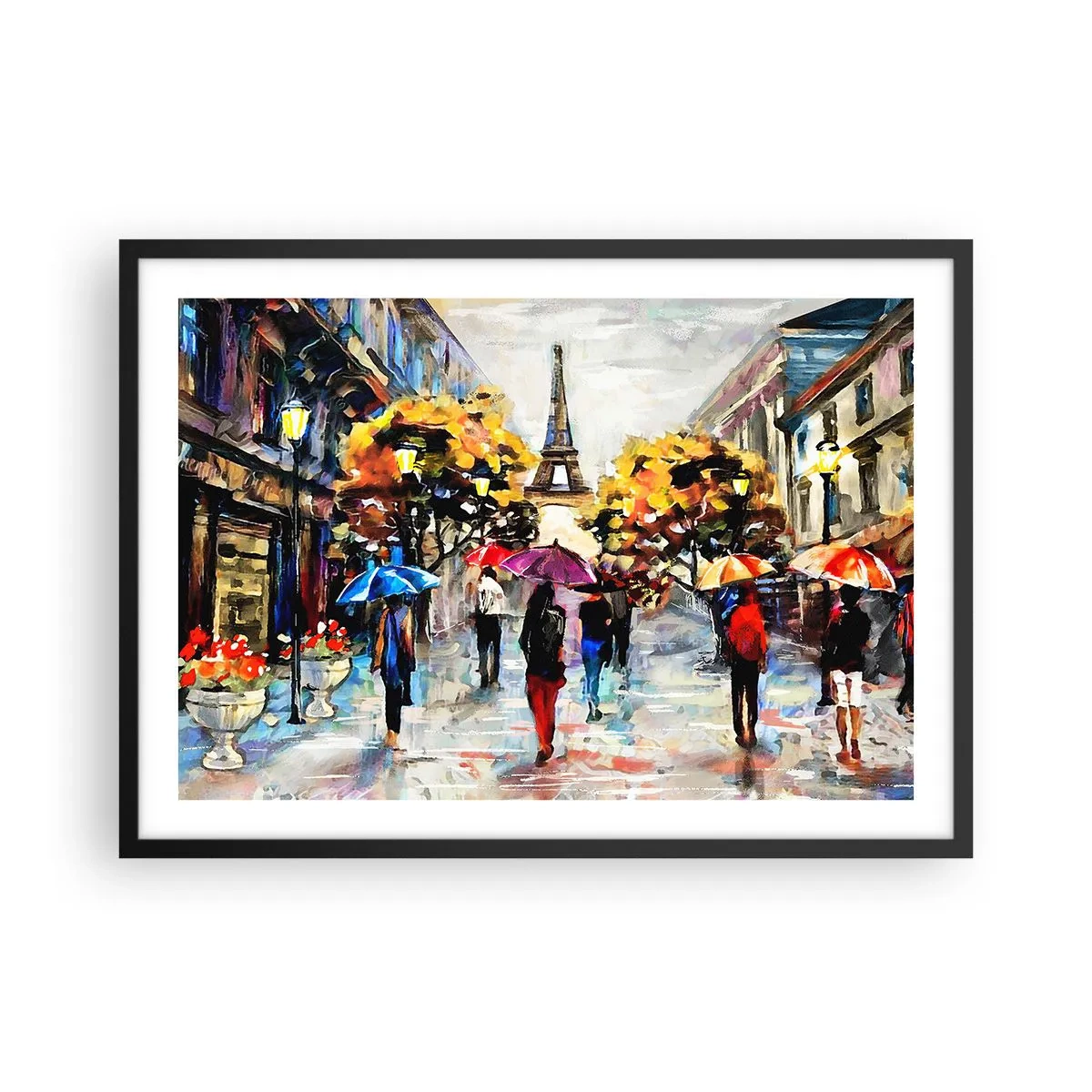Plakat w czarnej ramie - Jesienny spacer w Paryżu z widokiem na wieżę Eiffla - 70x50cm - Jesienią szczególnie piękny - Nowoczesna dekoracja ścienna do salonu i sypialni ARTTOR