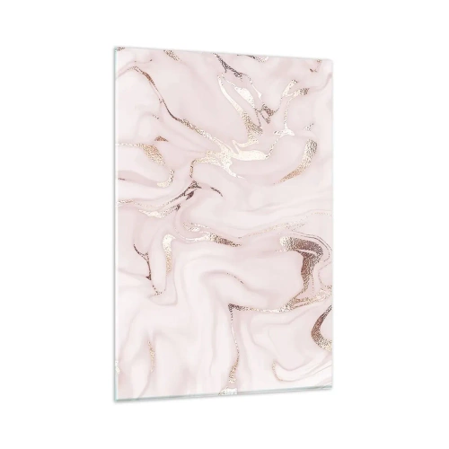 Obraz na szkle - Elegancka abstrakcja w odcieniach różu i złota - 80x120cm - W różowym szale - Nowoczesna dekoracja ścienna do salonu i sypialni ARTTOR