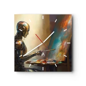 Zegar ścienny - Robot malujący na płótnie w artystycznym stylu - 30x30cm - Sztuka przyszłości - Nowoczesna dekoracja ścienna do salonu i sypialni ARTTOR