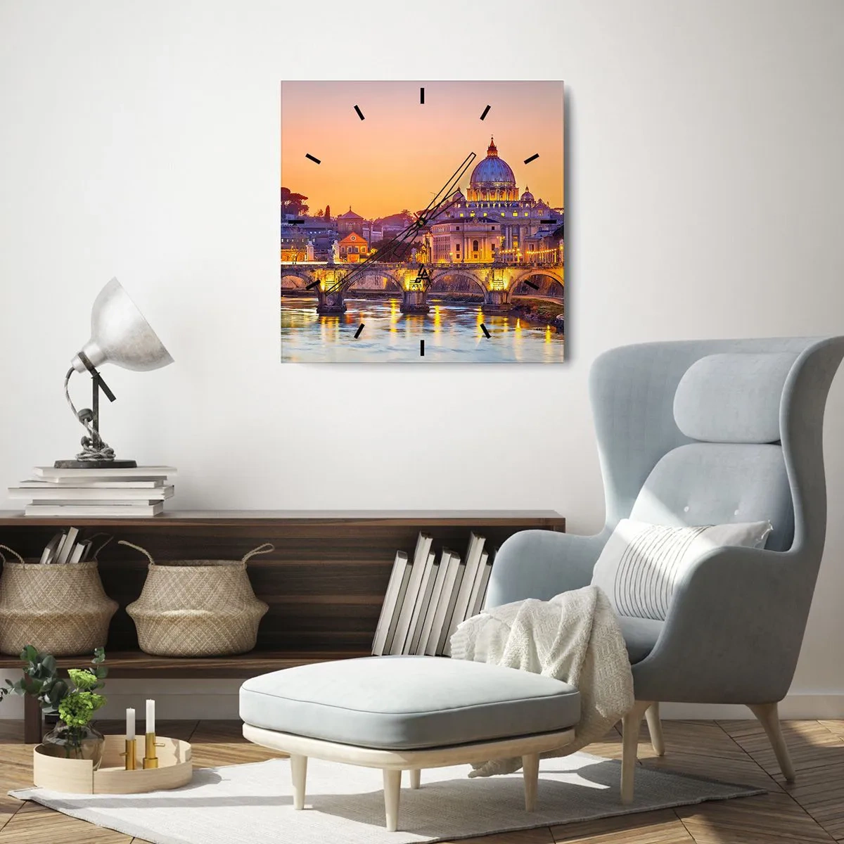 Zegar ścienny - Zmierzch nad Wiecznym Miastem - 40x40 cm
