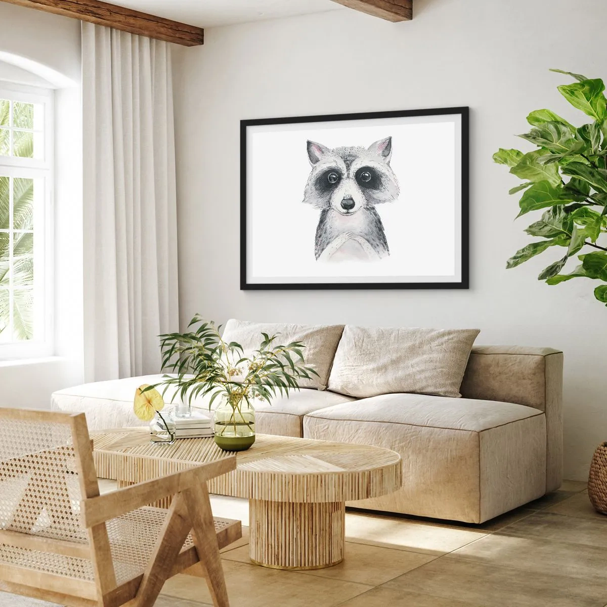 Plakat w czarnej ramie - Uroczy portret szopa na białym tle - 70x50cm - Chwila na wzruszenie - Nowoczesna dekoracja ścienna do salonu i sypialni ARTTOR