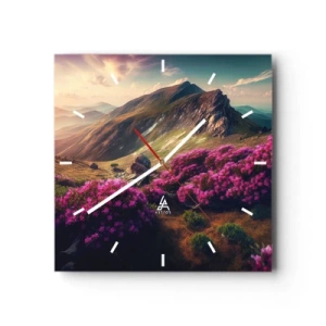 Zegar ścienny - Górski krajobraz z kwitnącymi rododendronami - 30x30cm - Lato w górach - Nowoczesna dekoracja ścienna do salonu i sypialni ARTTOR