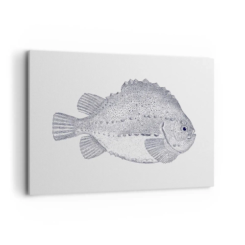Obraz na płótnie - Czarno-biały rysunek ryby na białym tle w stylu minimalistycznym - 120x80cm - Do albumu przyrodnika - Nowoczesna dekoracja ścienna do salonu, kuchni i sypialni ARTTOR