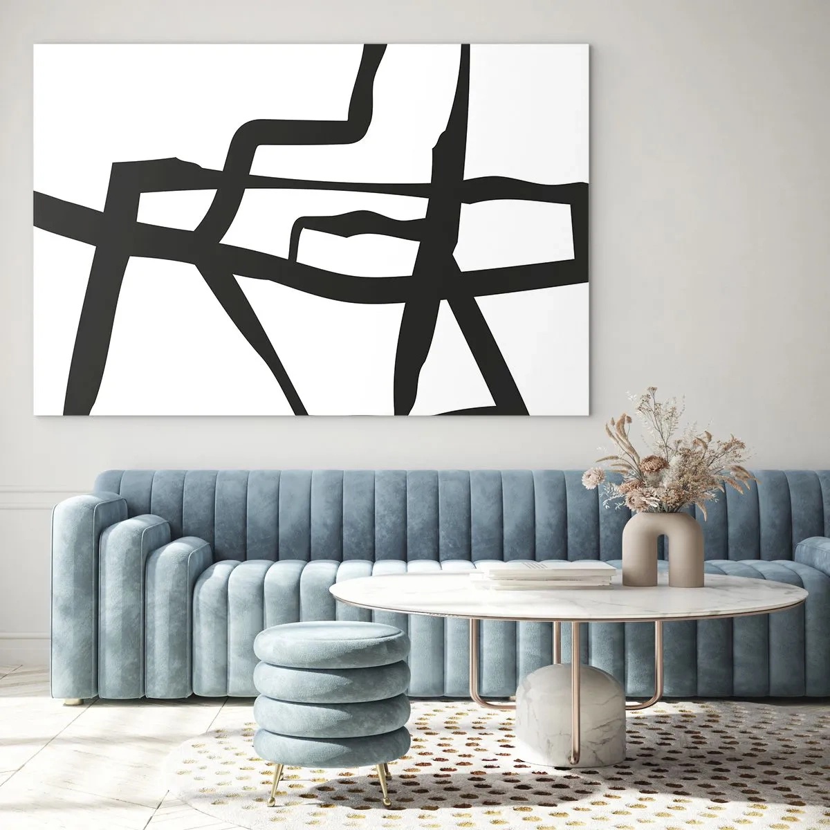 Obraz na szkle - Abstrakcyjna czarno-biała struktura przypominająca układ urbanistyczny - 70x50cm - Czarno-biała konstrukcja - Nowoczesna dekoracja ścienna do salonu i sypialni ARTTOR