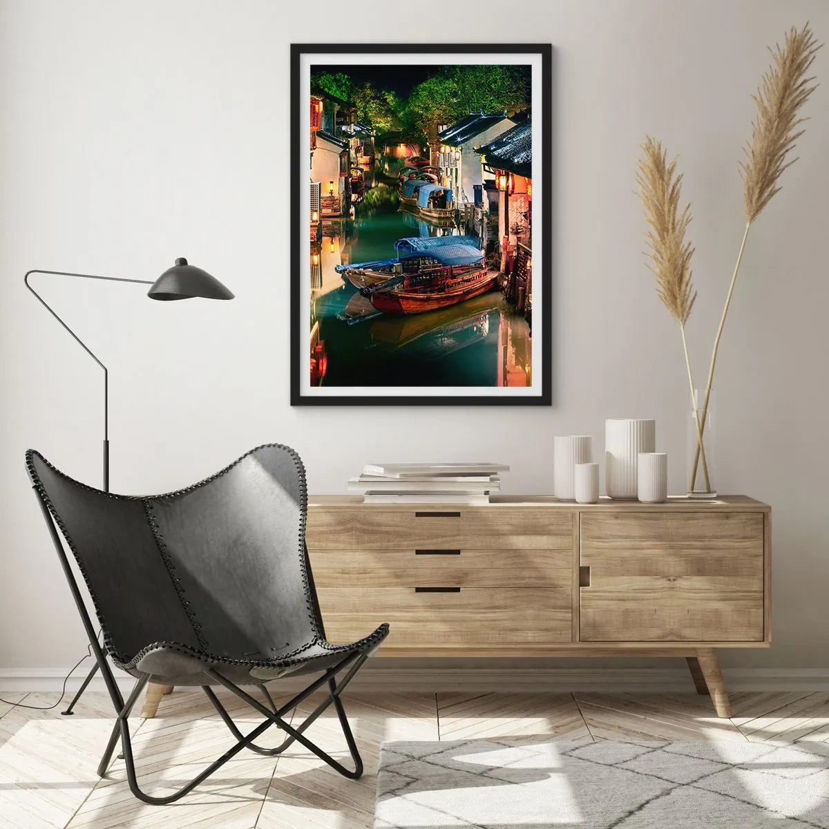 Plakat w czarnej ramie - Wieczór na chińskiej ulicy - 40x50 cm