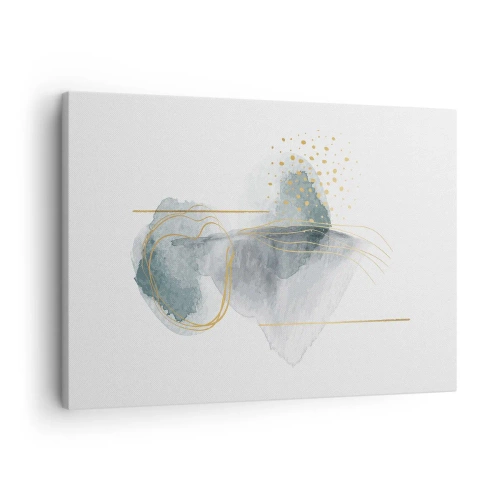 Obraz na płótnie - Abstrakcyjna kompozycja w odcieniach turkusu i złota - 70x50cm - O związkach szarości i złota - Nowoczesna dekoracja ścienna do salonu i sypialni ARTTOR