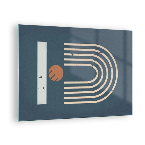 Obraz na szkle - Geometryczna kompozycja w stylu retro na ciemnym tle - 70x50cm - Geometria na granacie - Nowoczesna dekoracja ścienna do salonu i sypialni ARTTOR