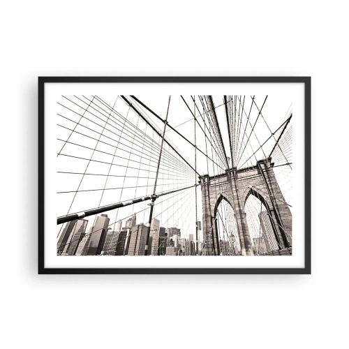 Plakat w czarnej ramie - Most Brooklyn w monochromatycznym ujęciu - 70x50cm - Nowojorska katedra - Nowoczesna dekoracja ścienna do salonu i sypialni ARTTOR