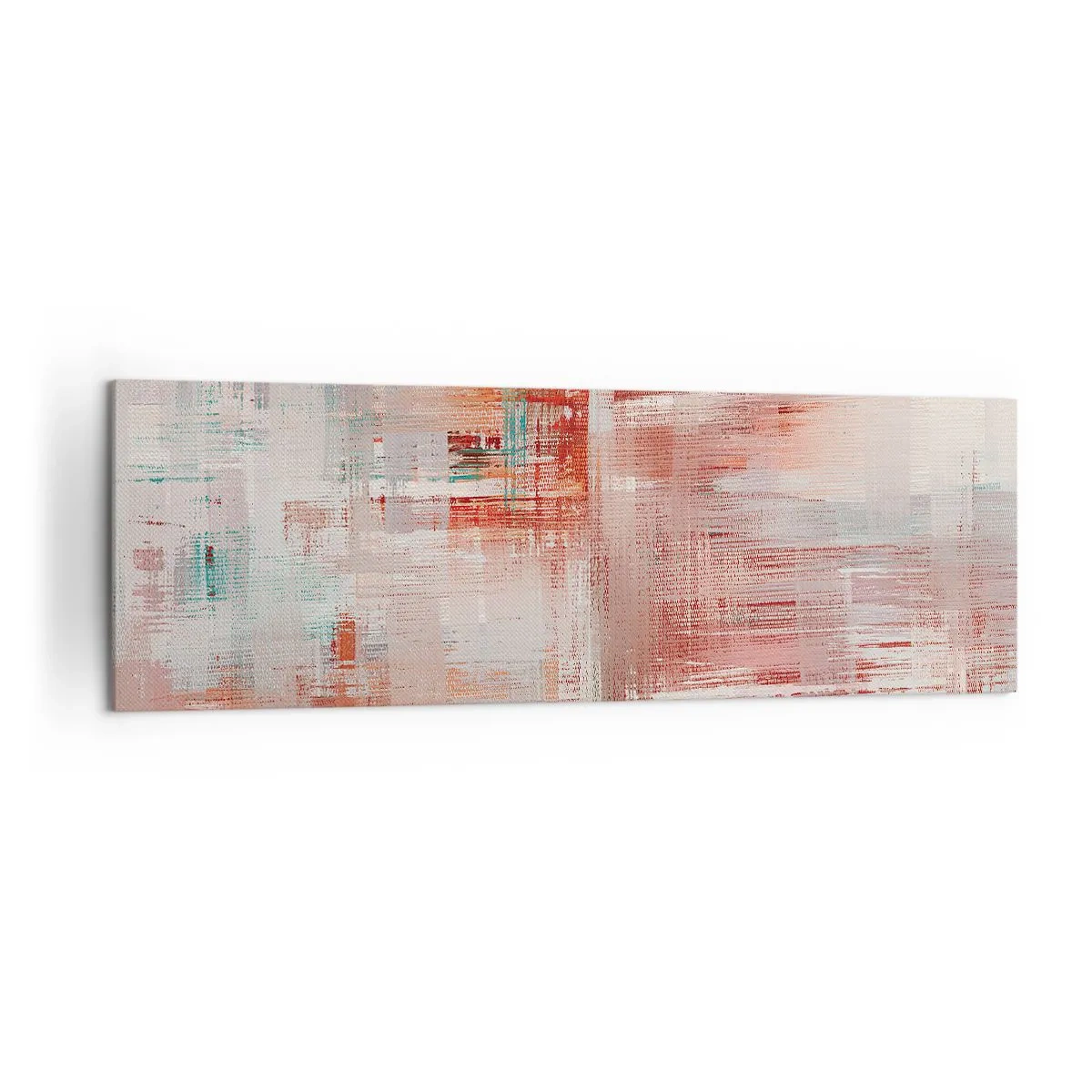 Obraz na płótnie - Abstrakcyjna kompozycja z odcieniami czerwieni i pastelowych barw - 160x50cm - Zamglone. Ale różowe - Nowoczesna dekoracja ścienna do salonu i sypialni ARTTOR