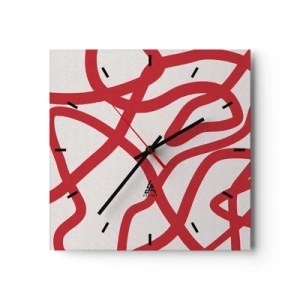 Zegar ścienny - Czerwone abstrakcyjne linie na białym tle - 30x30cm - Czerwono na białym - Nowoczesna dekoracja ścienna do salonu i sypialni ARTTOR