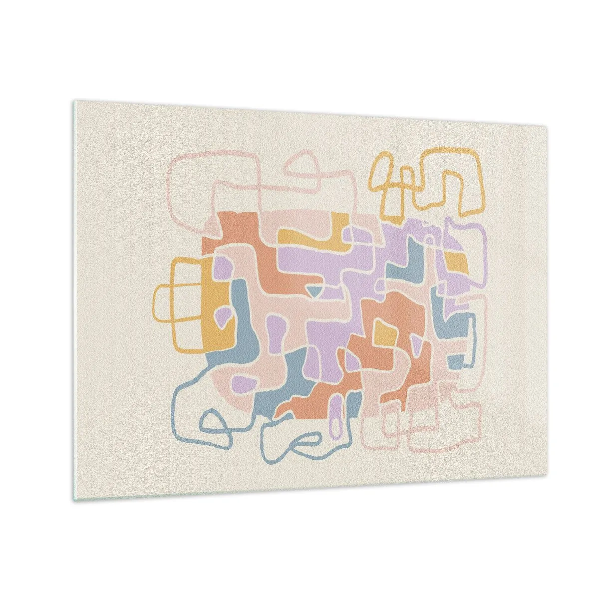 Obraz na szkle - Kolorowy labirynt linii na kremowym tle - 70x50cm - Labirynt – radosna przygoda - Nowoczesna dekoracja ścienna do salonu i sypialni ARTTOR