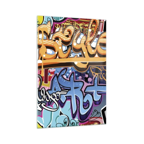 Obraz na szkle - Kolorowe graffiti z dynamicznymi napisami i ilustracjami - 70x100cm - Murale, murale, murale… - Nowoczesna dekoracja ścienna do salonu i sypialni ARTTOR