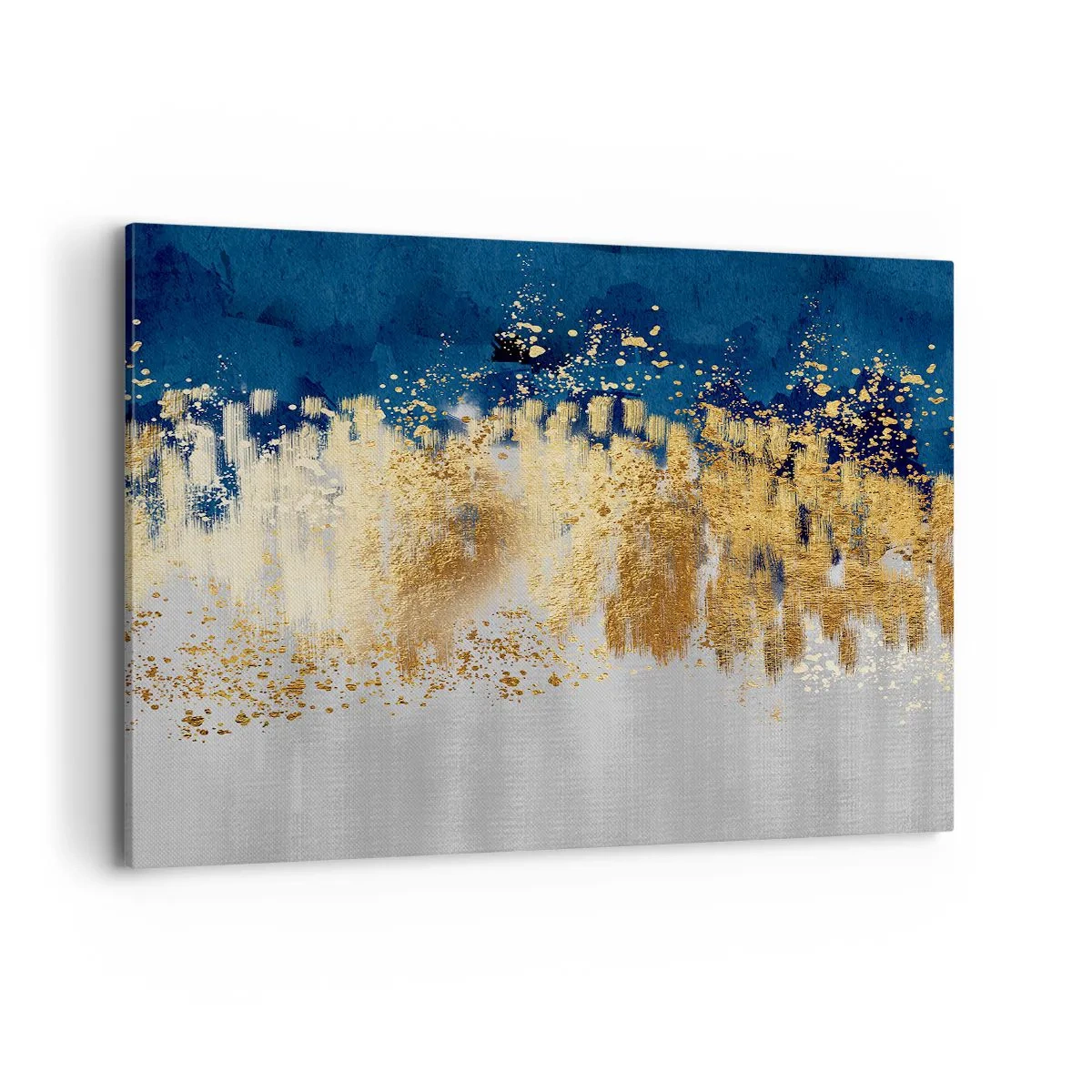 Obraz na płótnie - Abstrakcyjna kompozycja w odcieniach złota i granatu - 100x70cm - Nowoczesna kompozycja z błyskiem - Nowoczesna dekoracja ścienna do salonu, kuchni i sypialni ARTTOR