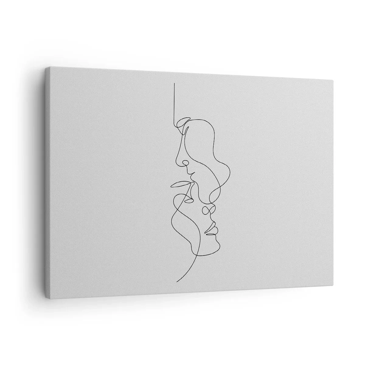 Obraz na płótnie - Minimalistyczny rysunek dwóch twarzy w jednym ciągu linii - 70x50cm - Żar rzewnych żądz - Nowoczesna dekoracja ścienna do salonu i sypialni ARTTOR