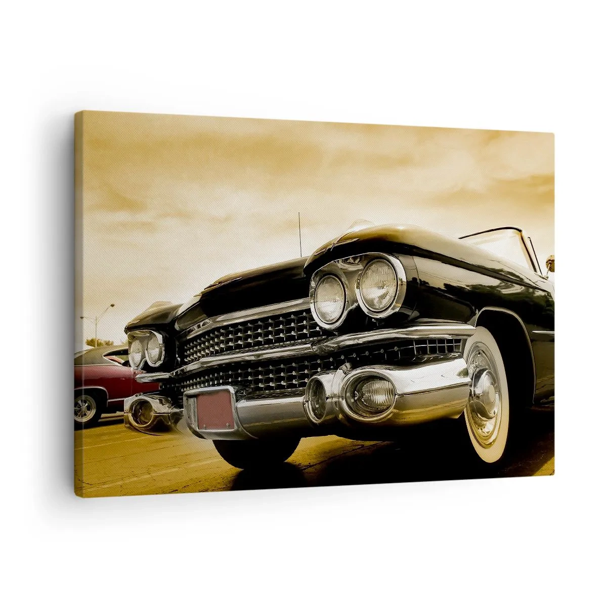 Obraz na płótnie - Zabytkowy samochód w stylu retro z chromowanymi detalami - 70x50cm - Klasyka nigdy nie przemija - Nowoczesna dekoracja ścienna do salonu i sypialni ARTTOR