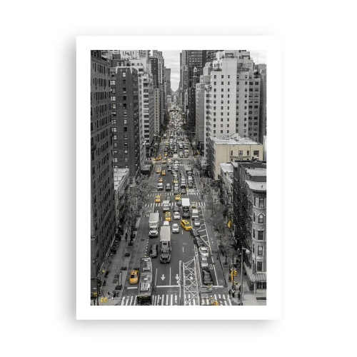 Plakat - Ulica Nowego Jorku w czarno-białej tonacji z żółtymi taksówkami - 50x70cm - Życie Nowego Yorku - Nowoczesna dekoracja ścienna do salonu, kuchni i sypialni ARTTOR