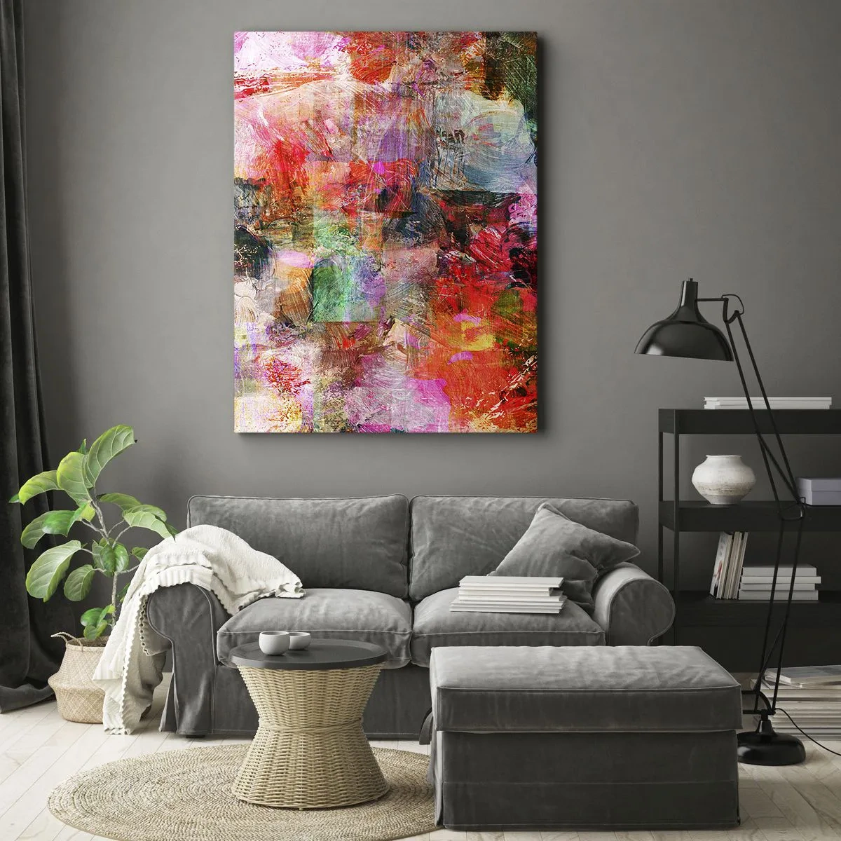 Obraz na płótnie - Podróż poprzez róż - Abstrakcyjna kompozycja w intensywnych kolorach - 50x70cm