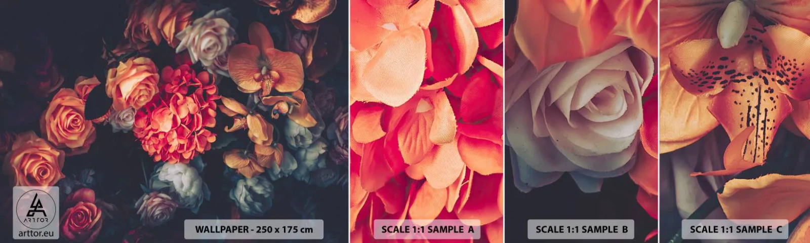 Fototapeta Próbka Samoprzylepna Deluxe Sticker - Jak u holenderskich mistrzów - Bukiet Kwiatów, Kwiaty, Róże - 100x30 cm