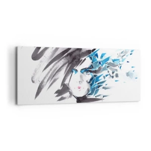 Obraz na płótnie - Artystyczna akwarela twarzy z niebieskimi akcentami - 120x50cm - Portret zmysłowy w szarości i błękicie - Nowoczesna dekoracja ścienna do salonu i sypialni ARTTOR