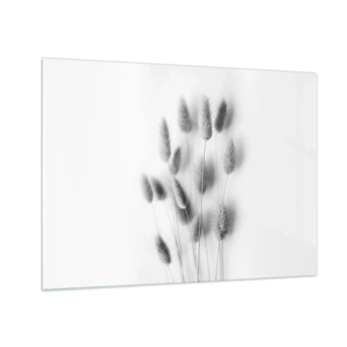 Obraz na szkle - Czarno-białe kłosy trawy na jasnym tle w stylu minimalistycznym - 70x50cm - Jej puszystość trawa - Nowoczesna dekoracja ścienna do salonu i sypialni ARTTOR
