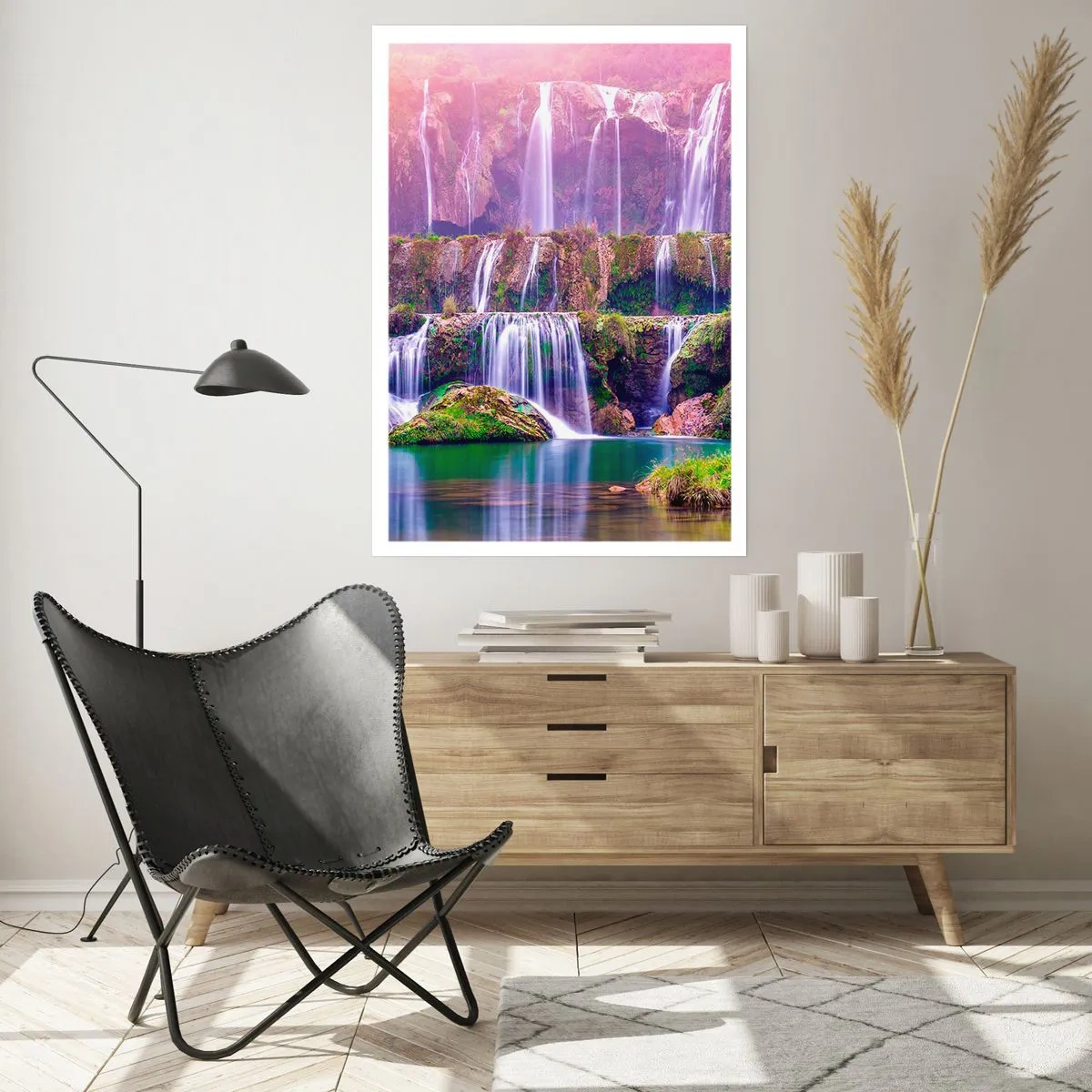 Plakat - Wodospad w otoczeniu zieleni - 50x70cm - Schody do nieba - Nowoczesna dekoracja ścienna do salonu, kuchni i sypialni ARTTOR