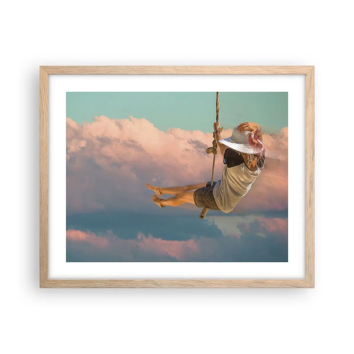 Plakat w ramie jasny dąb - Zabawa w obłokach - 50x40 cm