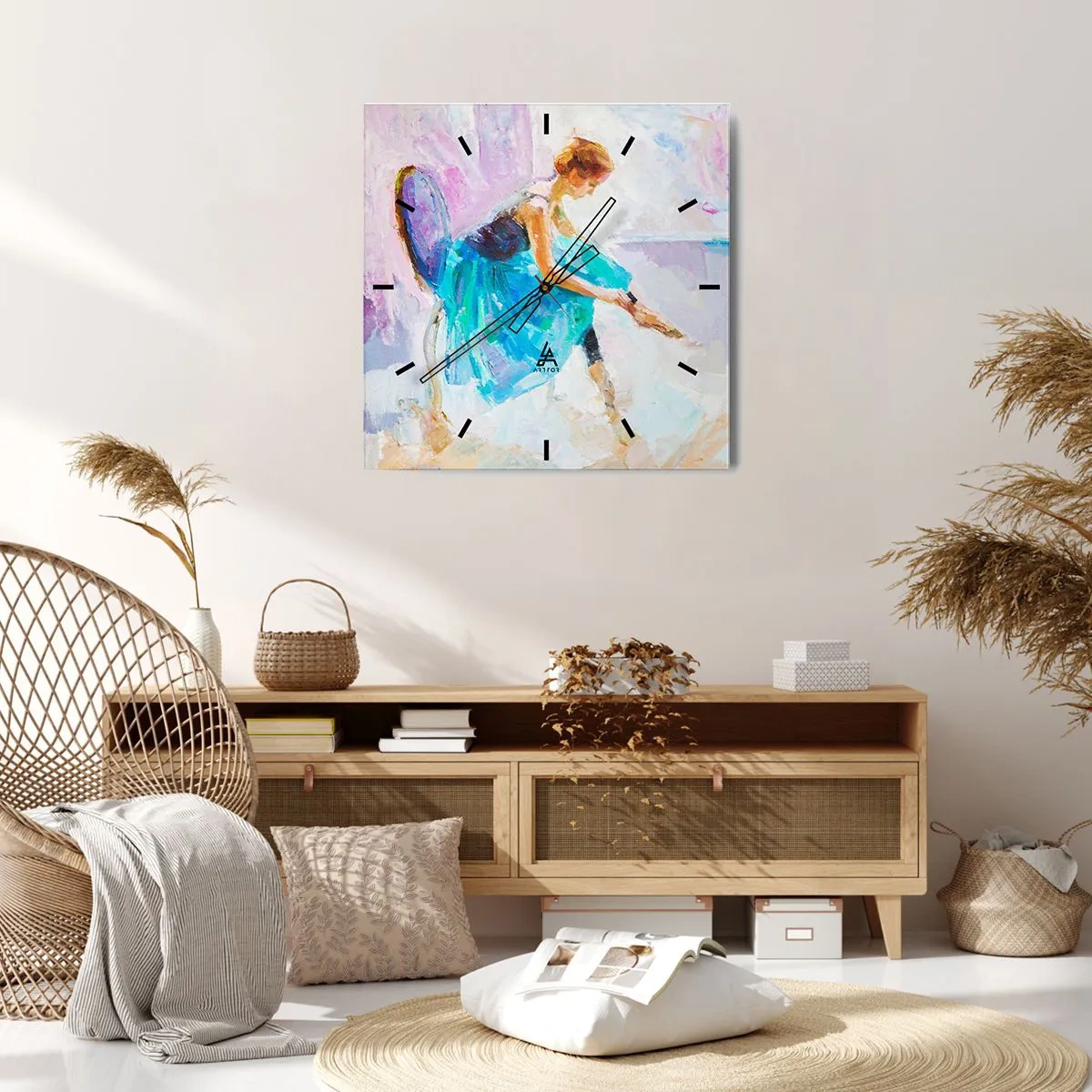 Zegar ścienny - Baletnica przygotowująca się do tańca w pastelowych odcieniach - 30x30cm - Niewysłowiony wdzięk, subtelny czar - Nowoczesna dekoracja ścienna do salonu i sypialni ARTTOR