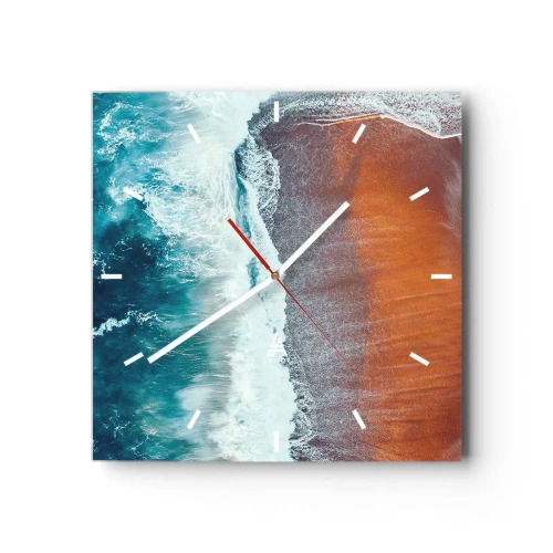 Zegar ścienny - Widok na oceaniczne fale rozbijające się o złocistą plażę - 30x30cm - Dotyk oceanu - Nowoczesna dekoracja ścienna do salonu i sypialni ARTTOR
