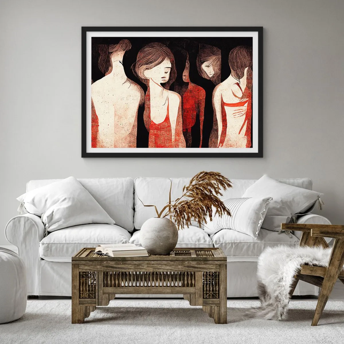 Plakat w czarnej ramie - Artystyczne postacie w abstrakcyjnej kompozycji - 70x50cm - Madonny z ciemności - Nowoczesna dekoracja ścienna do salonu i sypialni ARTTOR