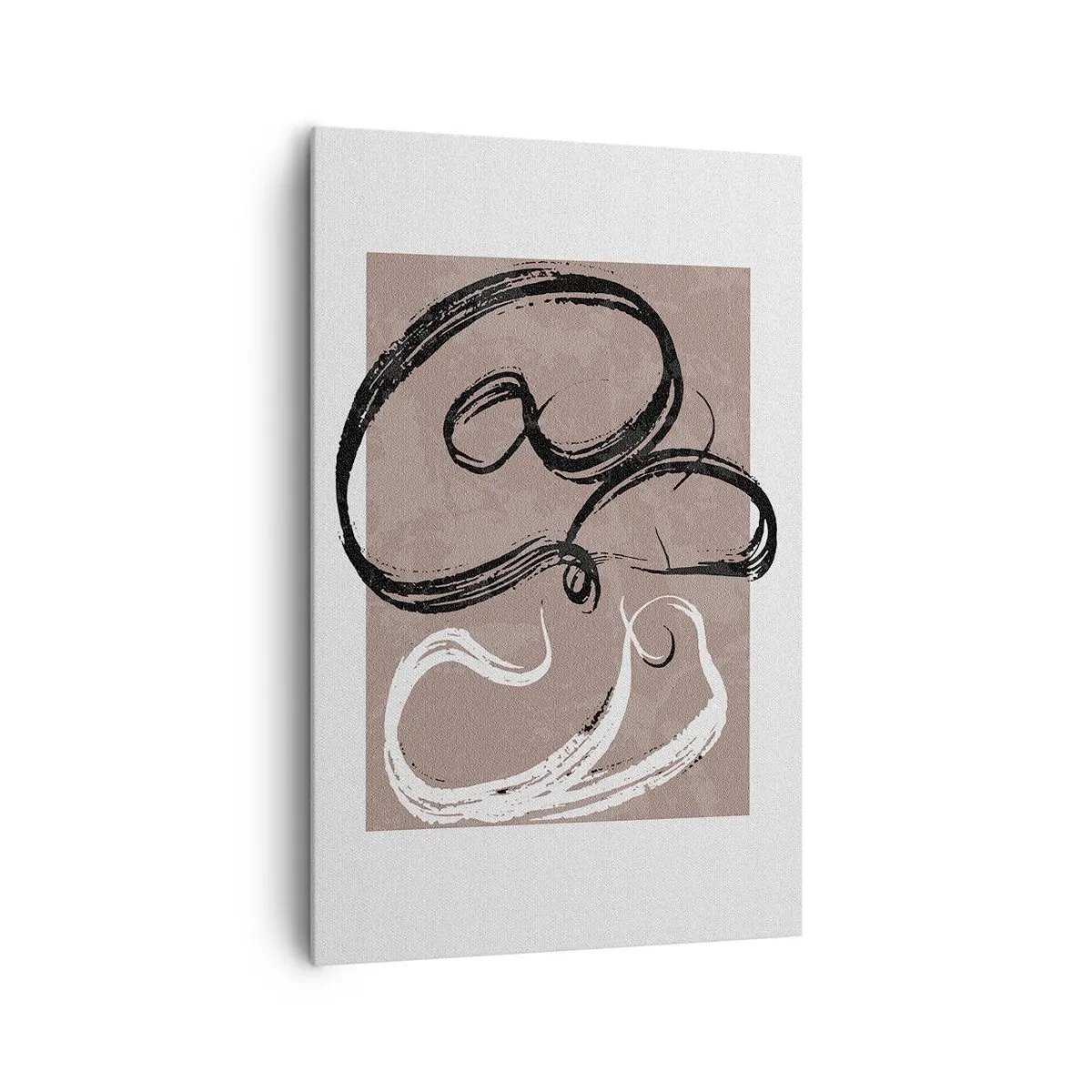 Obraz na płótnie - Czarno-biała abstrakcja na beżowym tle - 80x120cm - Kompozycja – poszukiwanie pełni - Nowoczesna dekoracja ścienna do salonu i sypialni ARTTOR