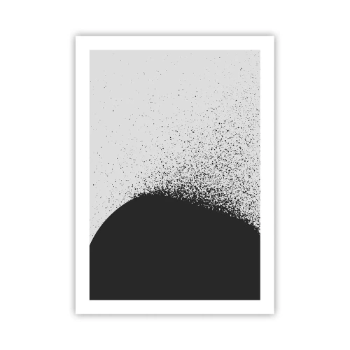 Plakat - Minimalistyczna abstrakcja z czarną plamą na jasnym tle - 50x70cm - Ruch cząsteczek - Nowoczesna dekoracja ścienna do salonu, kuchni i sypialni ARTTOR
